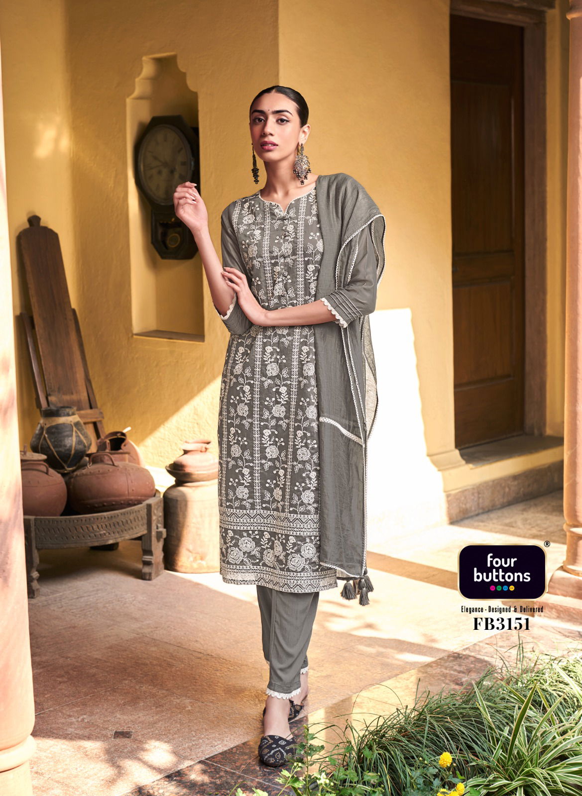 Four Buttons Pearl 8 Wholesale Printed Readymade Salwar Suits 